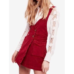 Free People Red/Burgundy Corduroy Overall Dress